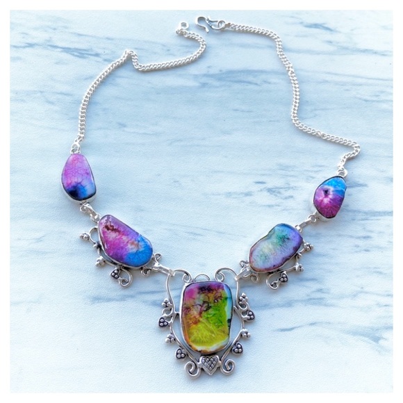 925 Sterling silver rainbow solar quartz necklace - Picture 2 of 8